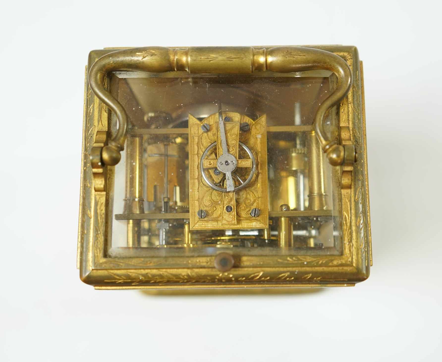 A mid 19th century French gilt brass repeating carriage clock with alarm by Japy Freres